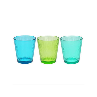 Set of 3 Tognana water glasses in green, blue, and turquoise with golf theme