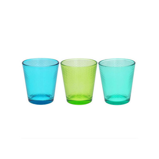 Set of 3 Tognana water glasses in green, blue, and turquoise with golf theme