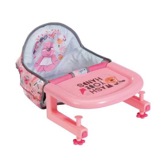 BABY Born Table Seat for Dolls, featuring a pink tray with 'wash your hands' reminder