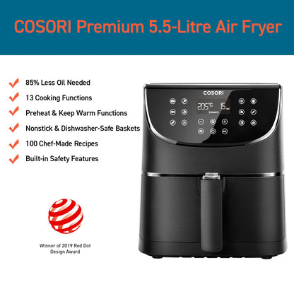 Cosori XXL 5.5L Air Fryer with 100 Recipes and Accessory Set