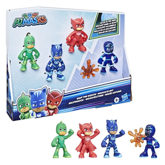 PJ Masks Night Time Mission Action Figure Set with Catboy, Gekko, Owlette, Night Ninja, and Sticky Splat accessory