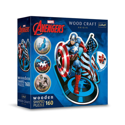Trefl 160 Wooden Shaped Puzzle: Fearless Captain America/Disney Marvel Heroes