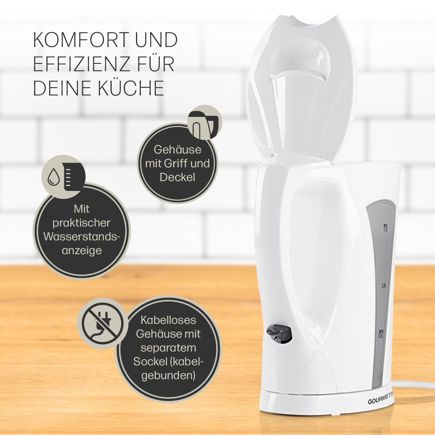 GOURMETmaxx 1.7L Kettle with Automatic Shut-Off and Easy Clean Filter