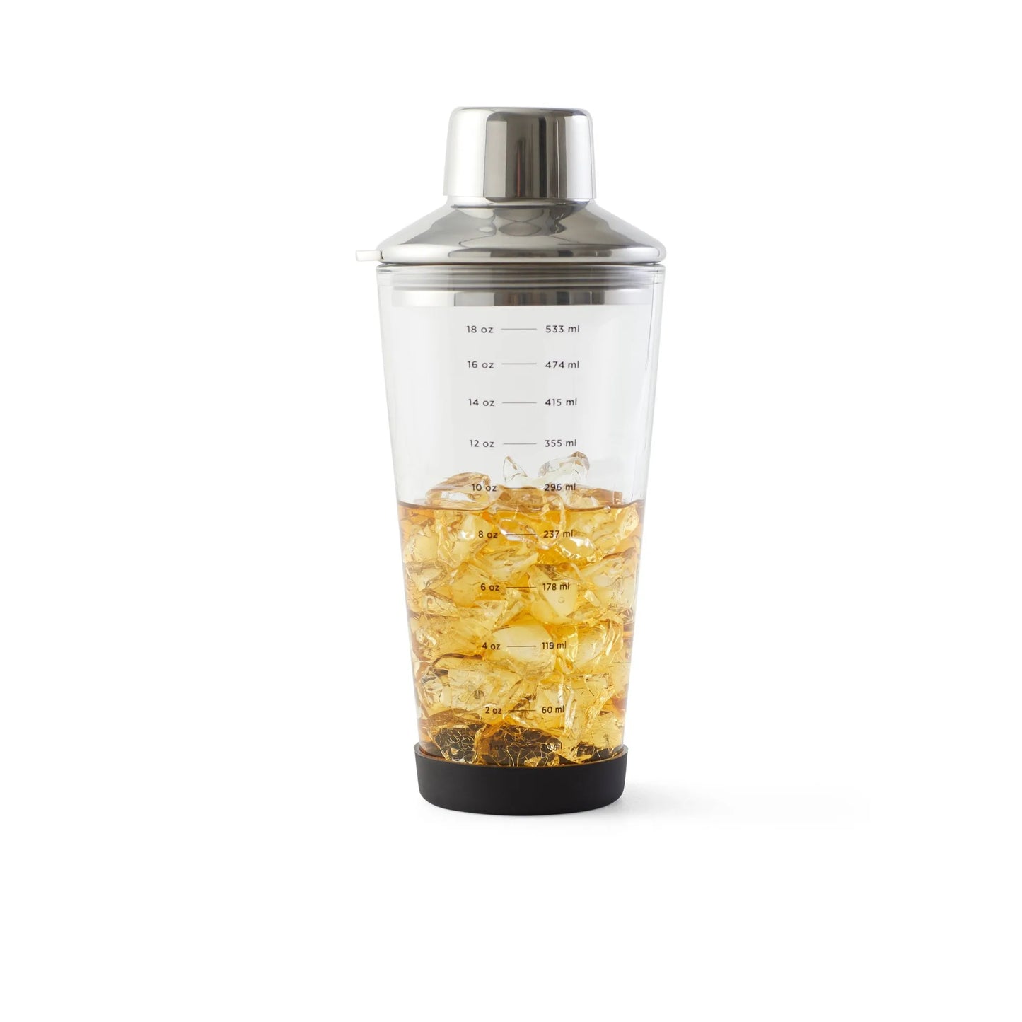 Houdini 18oz glass cocktail shaker with integrated strainer and silicone boot