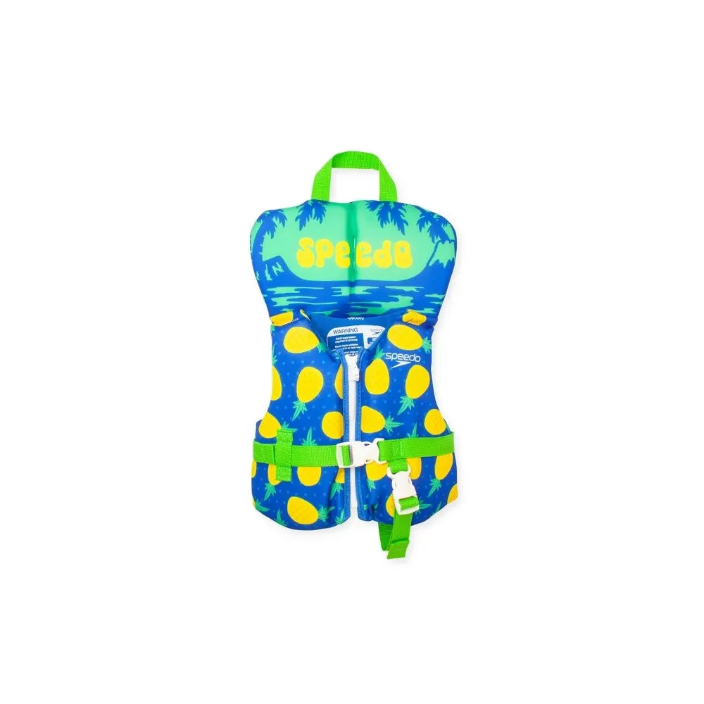 Speedo Infant Aquaprene Life Jacket Vest with zipper and buckle closure, featuring a flotation collar for head support