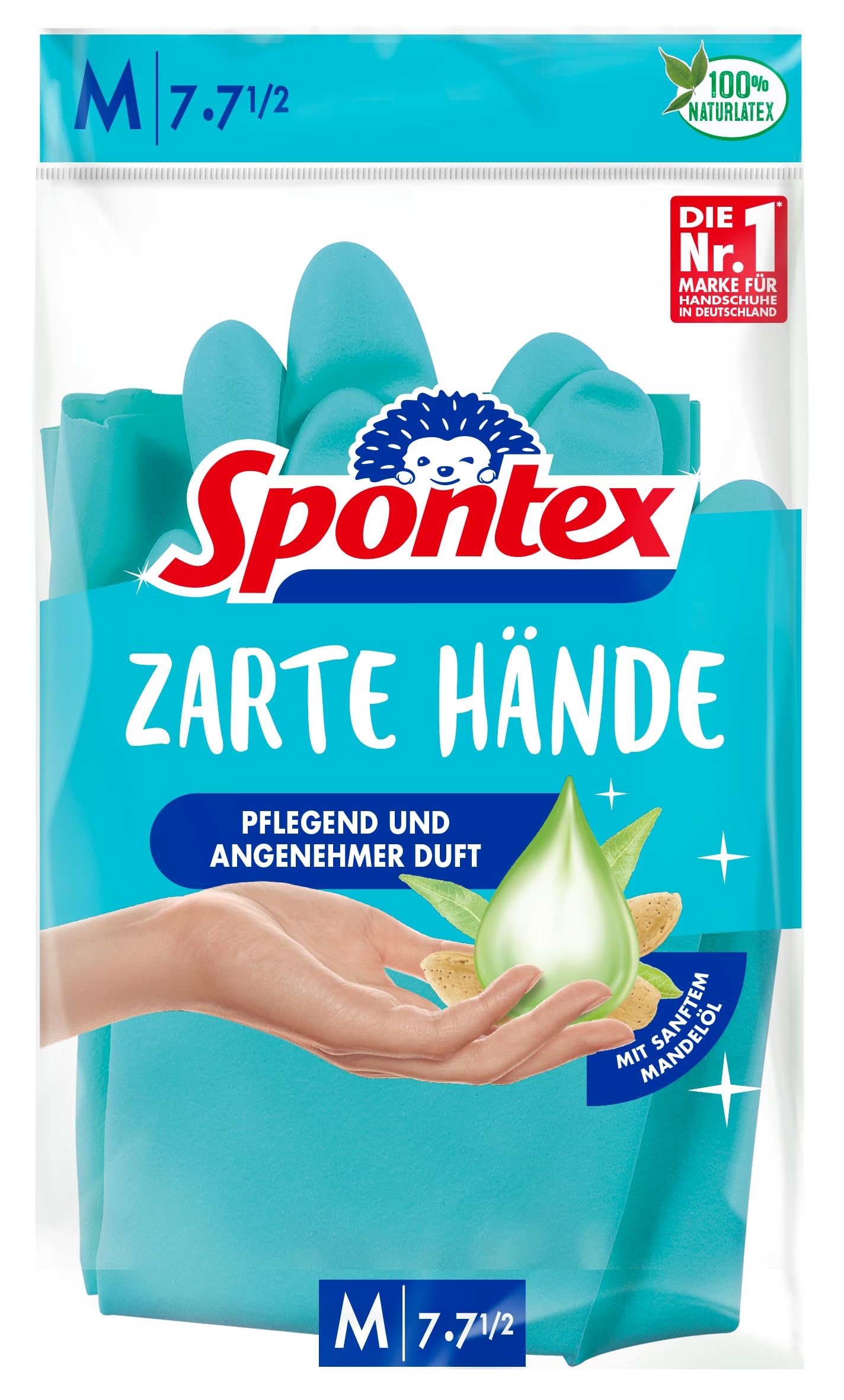 Spontex Comfy Household Gloves in blue with longer cuffs and almond oil for extra comfort