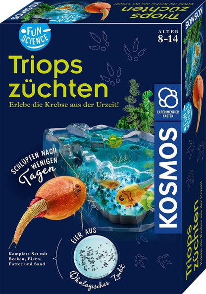 Kosmos Triops Breeding Kit with basin, eggs, food, and instructions for a hands-on science experience
