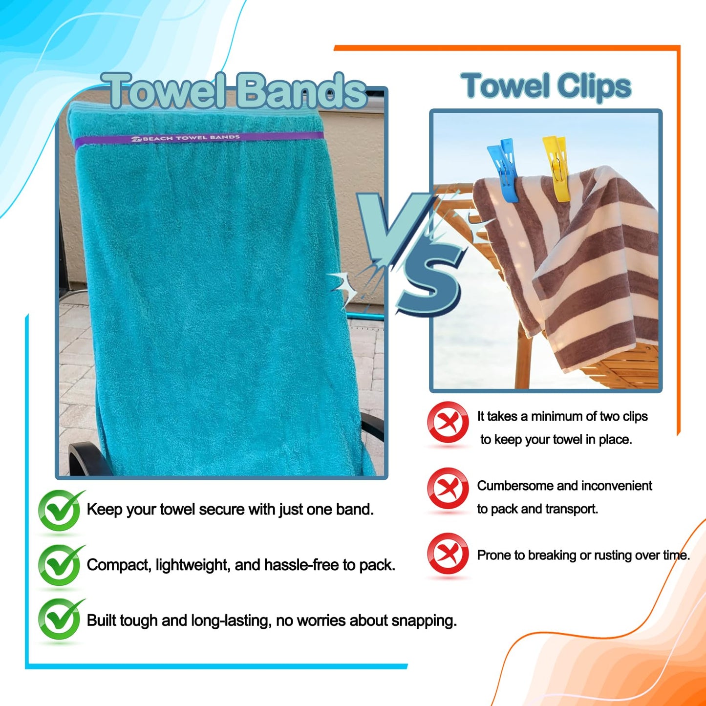 Tailoreadily 6 Pack Multicolor Towel Bands for Beach and Pool