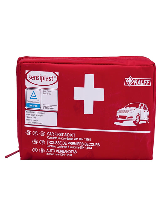 Sensiplast Outdoor First Aid Kit with 44 items, including nylon bag, face masks, and first aid instructions
