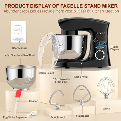 Facelle 1500W Food Processor with 5.5L and 4.5L Stainless Steel Bowls