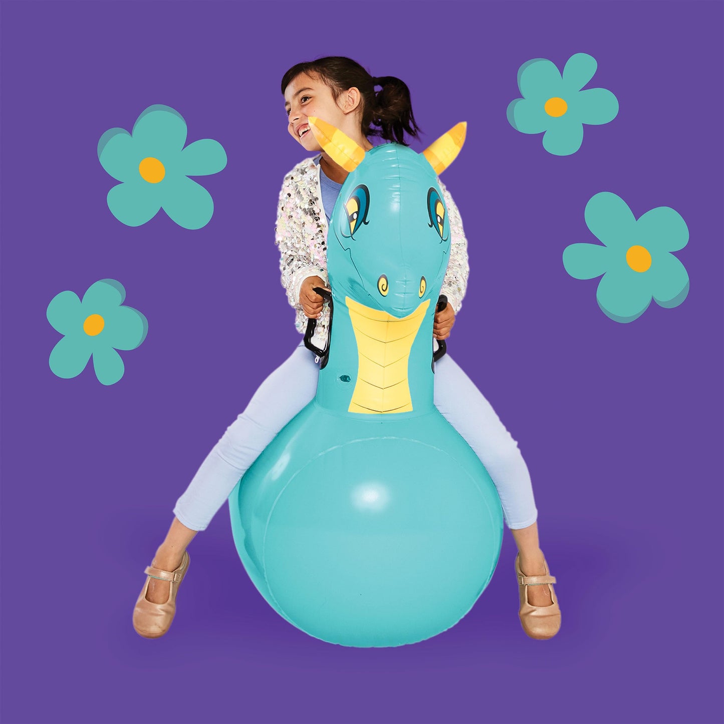 HearthSong Hop N Go Inflatable Blue Dragon Bouncy Riding Toy
