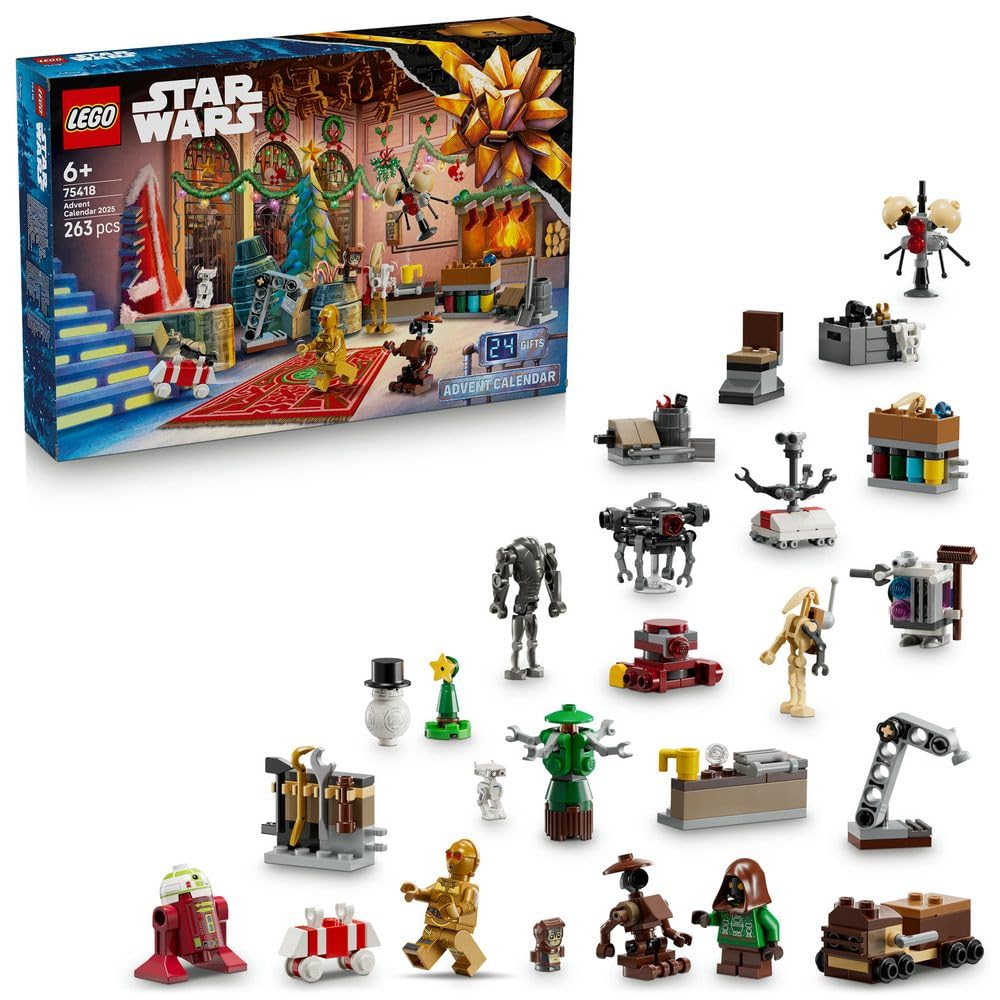 Lego Star Wars Advent Calendar 2025 with various Star Wars characters and droids