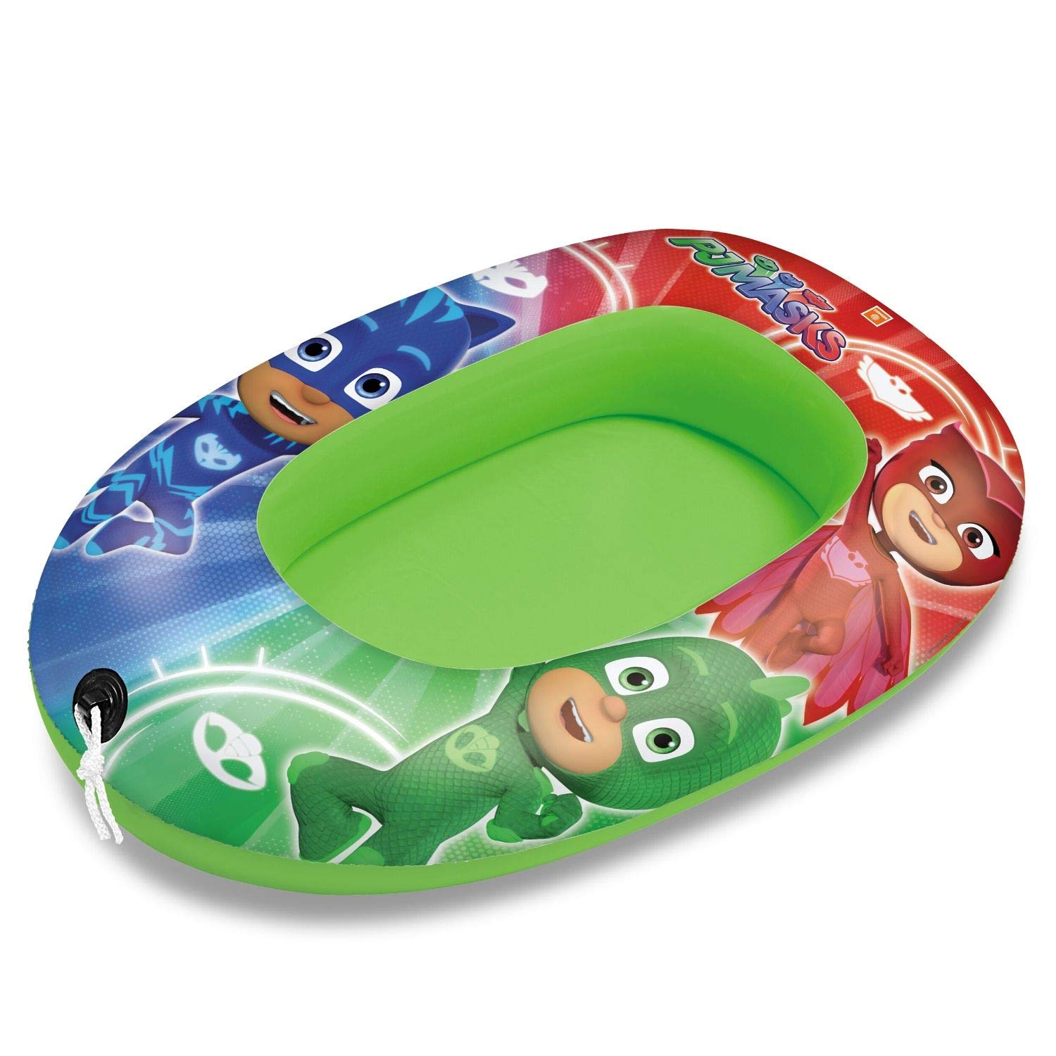 Inflatable boat with Pyjamasques colors, perfect for a fun holiday by the sea