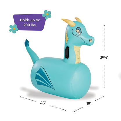 HearthSong Hop N Go Inflatable Blue Dragon Bouncy Riding Toy