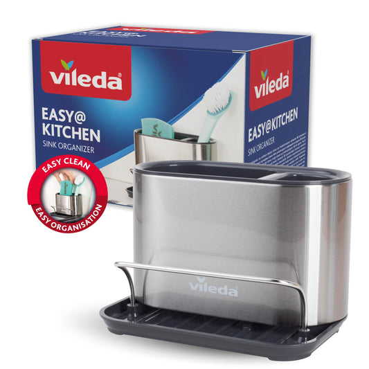 Vileda Stainless Steel Sink Organizer with sponge holder, dark gray, compact design