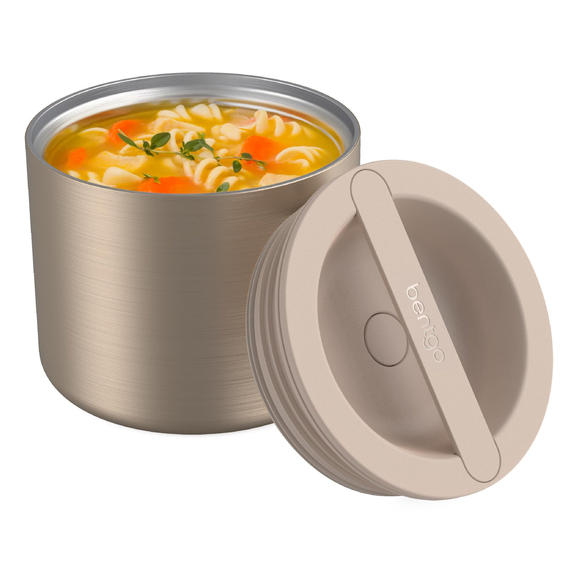 Bentgo Stainless Steel Insulated Food Container with gold lid and built-in handle