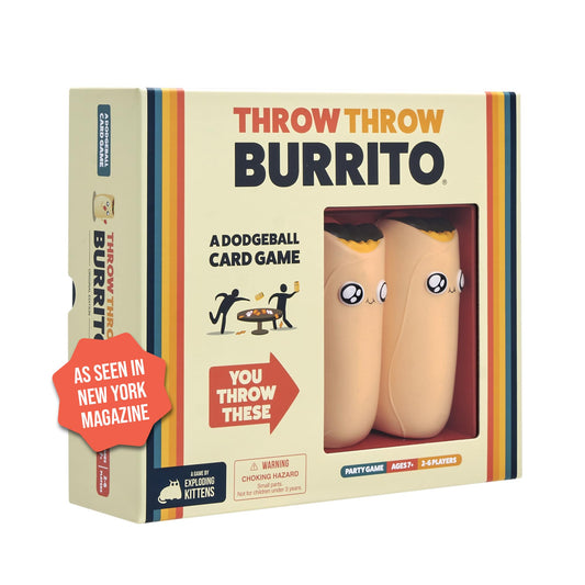 Throw Throw Burrito game with vibrant cards, foam burritos, and tokens