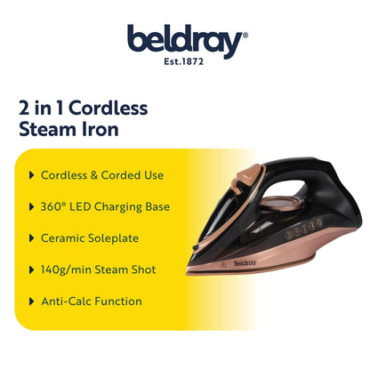 Beldray 2 in 1 Cordless Steam Iron with 360° LED Charging Base
