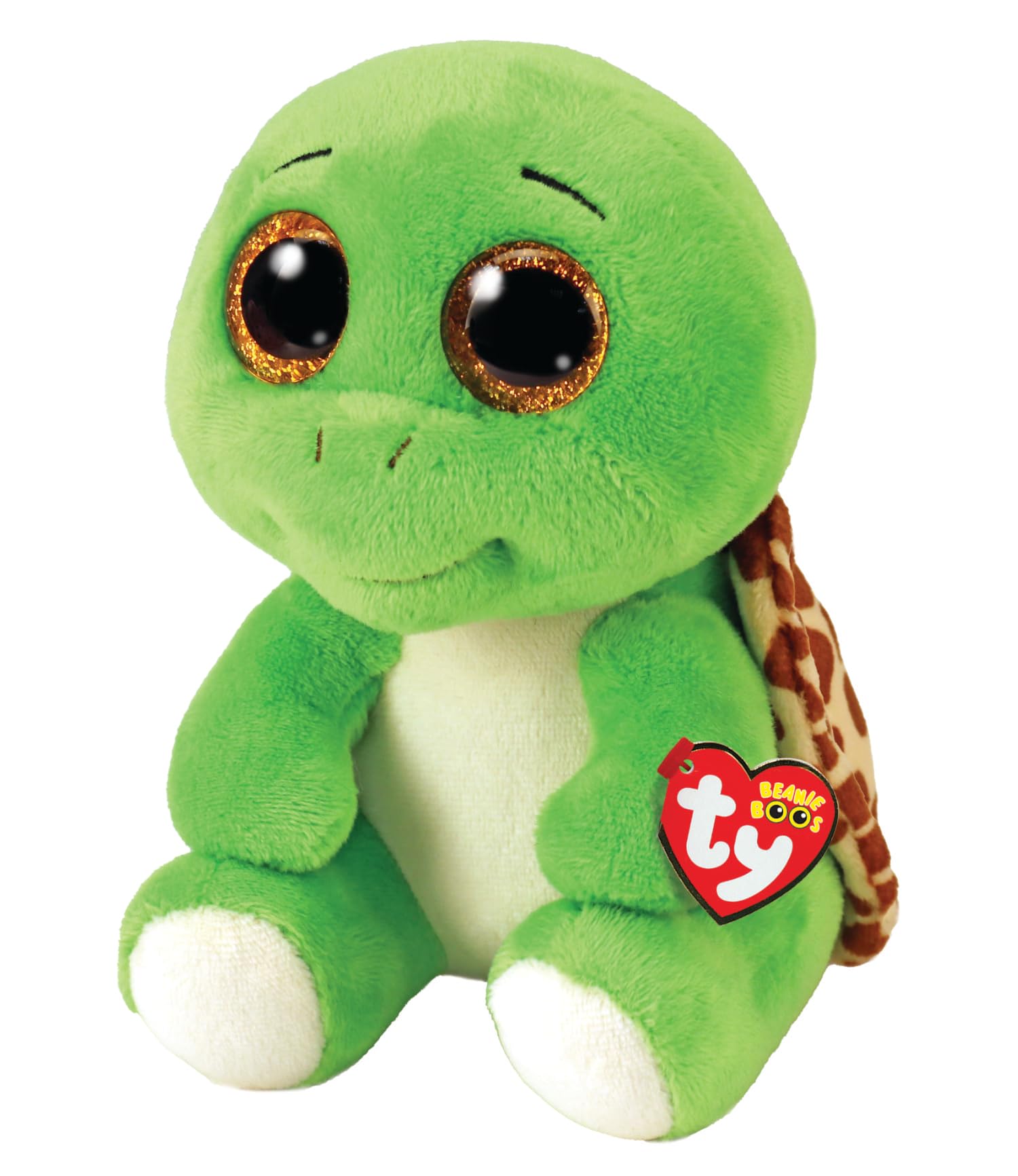 TY Turbo Turtle Beanie Boos plush toy with googly eyes, green color, and soft polyester material