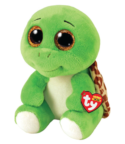 TY Turbo Turtle Beanie Boos plush toy with googly eyes, green color, and soft polyester material
