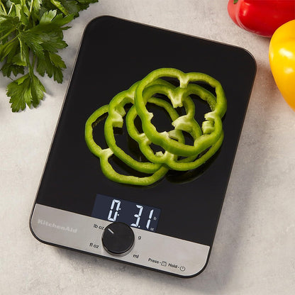 KitchenAid Digital Glass Top Kitchen Scale, 5000g/5000ml Capacity, Black