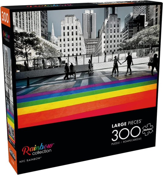 Buffalo Games 300 piece jigsaw puzzle featuring Mick Mick NYC Rainbow artwork