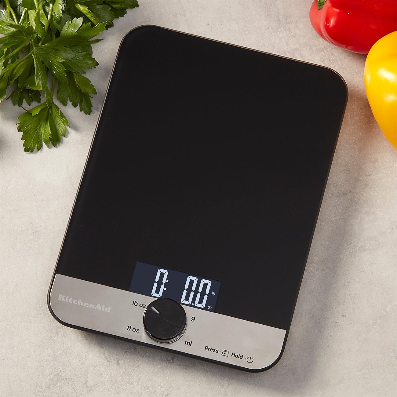 KitchenAid Digital Glass Top Kitchen Scale, 5000g/5000ml Capacity, Black