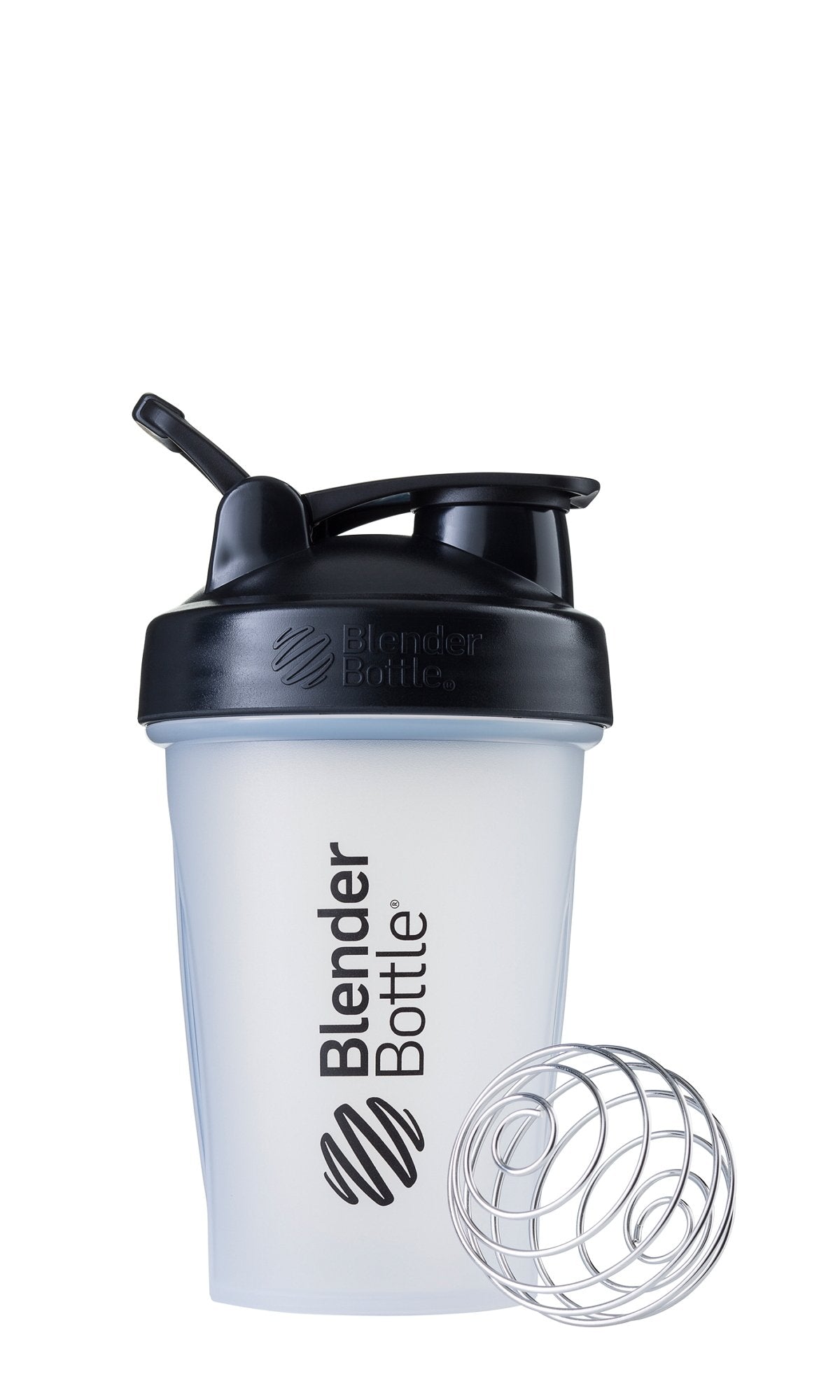 BlenderBottle Classic Shaker Bottle with clear body, black lid, and black cap for protein shakes and pre-workout