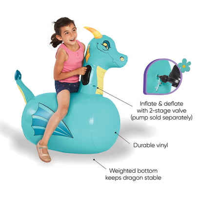 HearthSong Hop N Go Inflatable Blue Dragon Bouncy Riding Toy