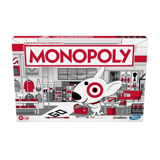Monopoly Game: Target Edition with Target-themed tokens and red Target basket