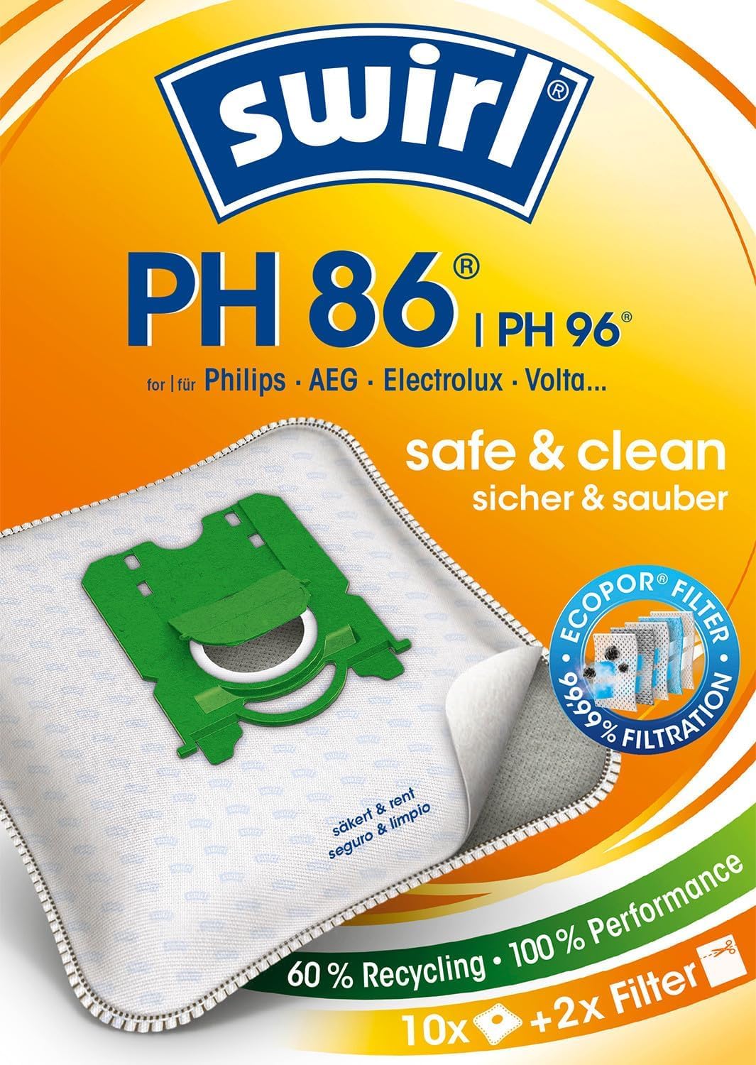 AEG SwirlPH86/PH96 MicroPor Plus Vacuum Bags with Anti-Allergen Filter