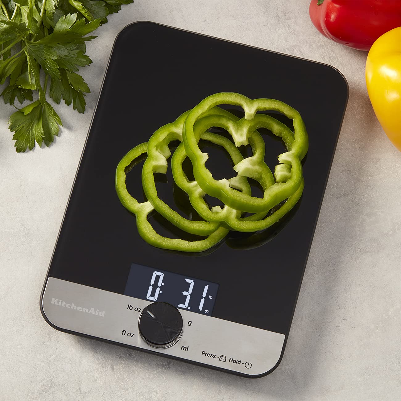 KitchenAid Digital Glass Top Kitchen Scale, 5000g/5000ml Capacity, Black
