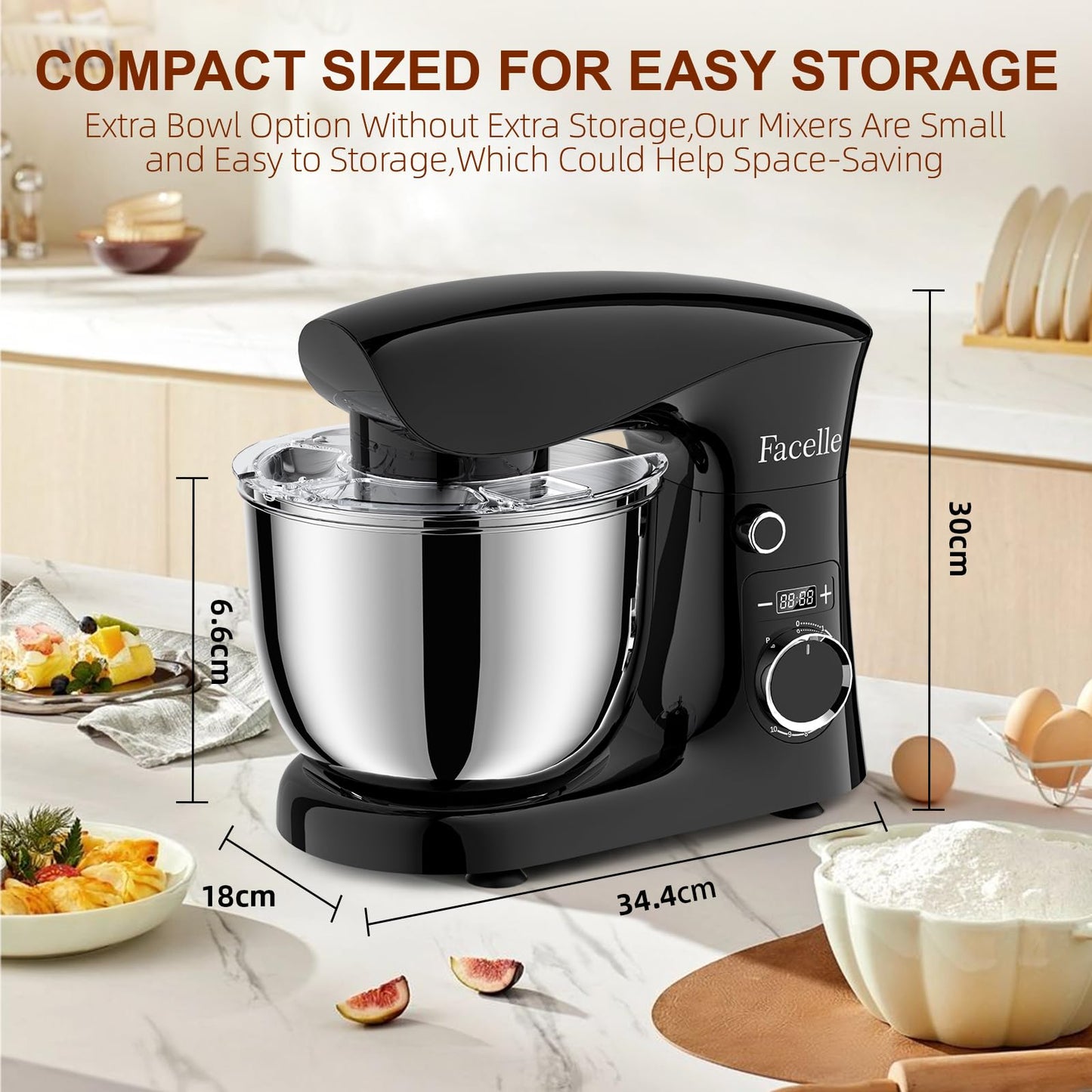 Facelle 1500W Food Processor with 5.5L and 4.5L Stainless Steel Bowls