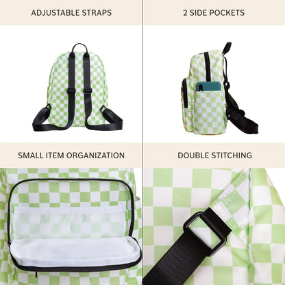 Jadyn Millie Mini Backpack for Women with Checkered Green Design