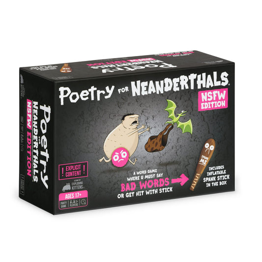 Exploding Kittens Poetry for Neanderthals NSFW Edition adult card game with 200 cards, game boards, inflatable Spank Stick, a