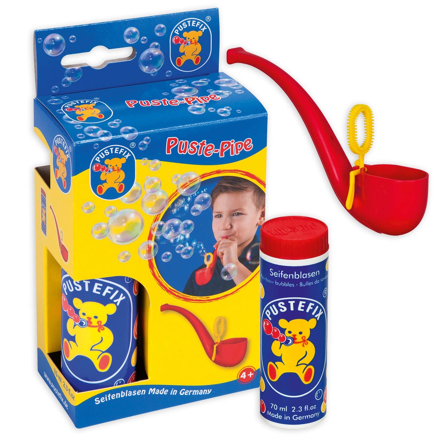 Pustefix Bubbles Pipe with colorful soap bubbles, a fun toy for children's parties and adults