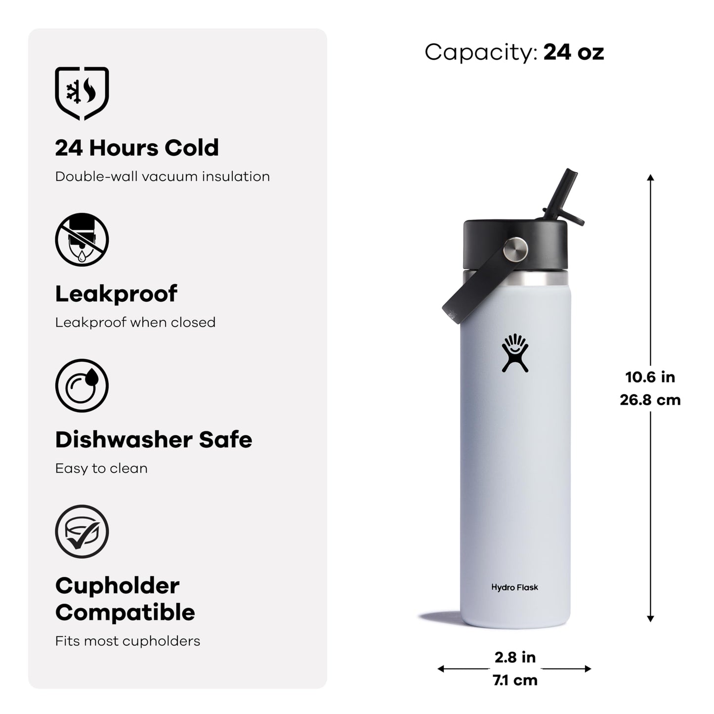 Hydro Flask 24 oz Wide Mouth Water Bottle with Flex Straw Cap