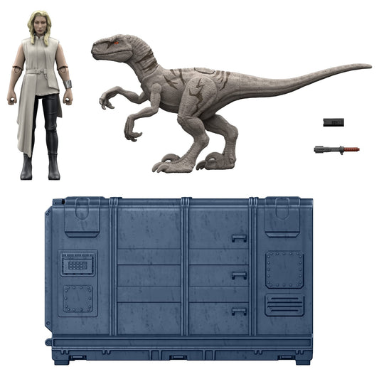 Jurassic World Cage and Furious Dinosaur Set with exclusive Soyona figure, Atrociraptor figure, and special dinosaur unit