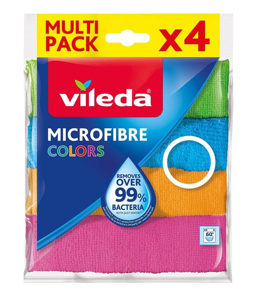 Vileda Microfibre Pack of 4 Dish Cloths in multicolor, ready for all cleaning tasks