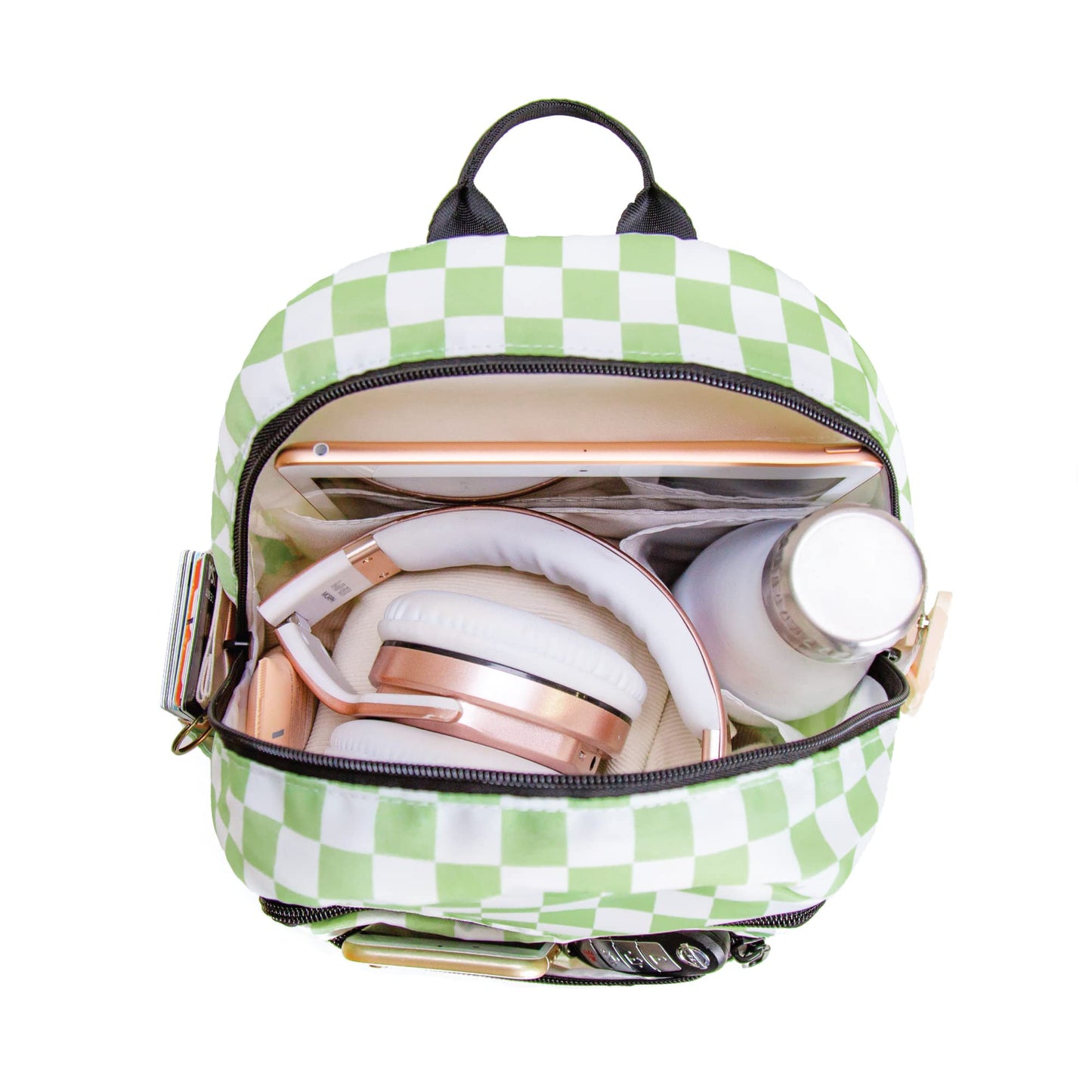 Jadyn Millie Mini Backpack for Women with Checkered Green Design