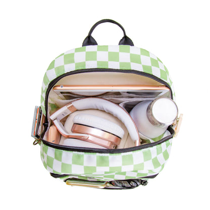Jadyn Millie Mini Backpack for Women with Checkered Green Design
