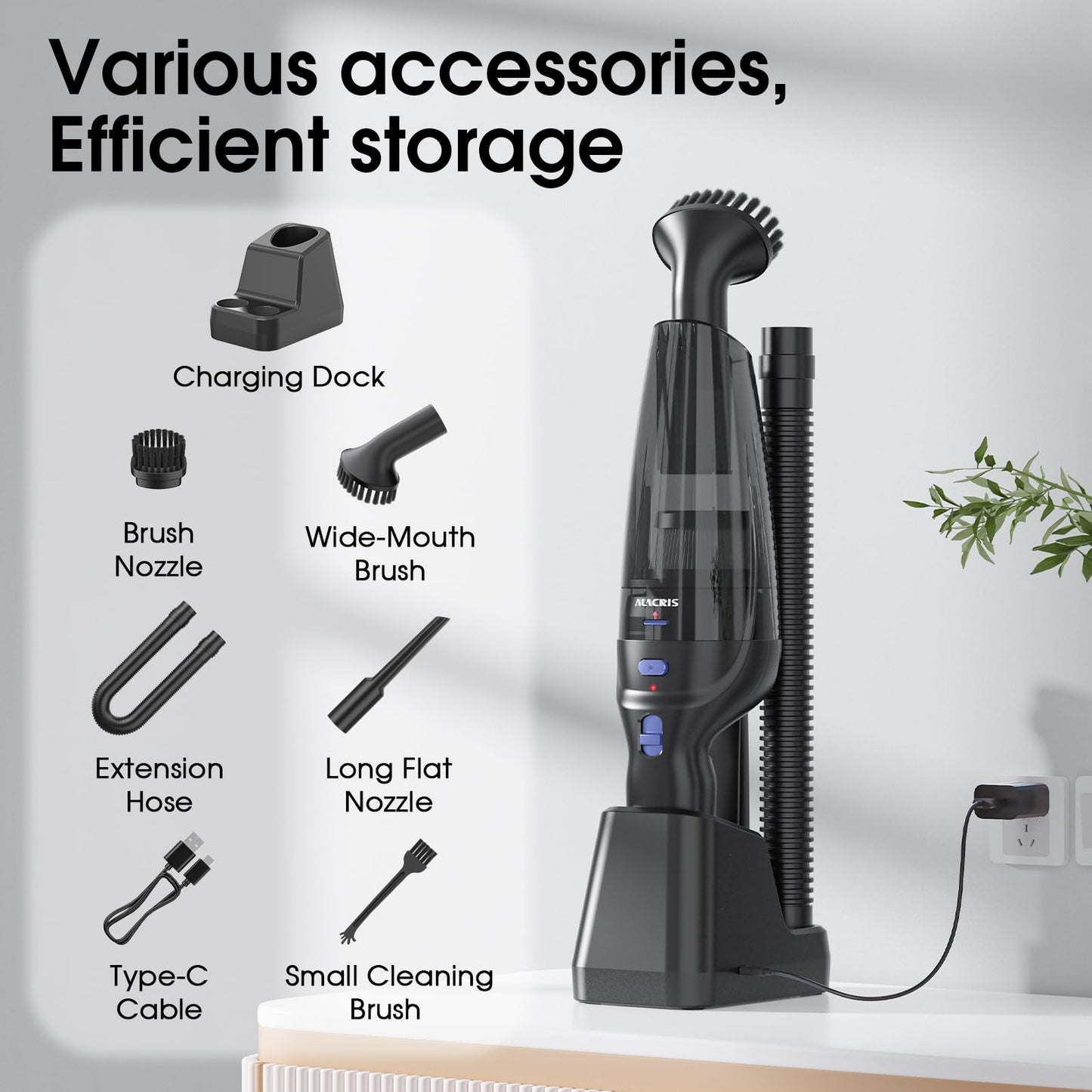 ALACRIS Cordless Handheld Vacuum with Charging Base