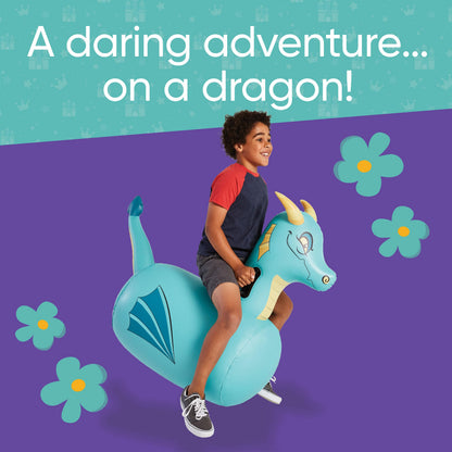 HearthSong Hop N Go Inflatable Blue Dragon Bouncy Riding Toy