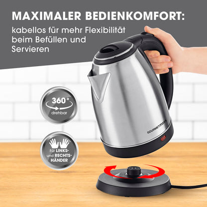 GOURMETmaxx Stainless Steel Kettle with 360° Base and Shut-Off Function