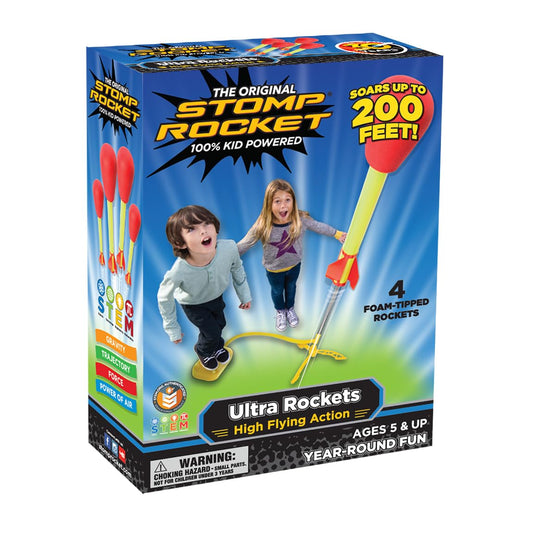 Stomp Rocket Ultra Rocket Launcher with 4 foam-tipped rockets and adjustable launch stand