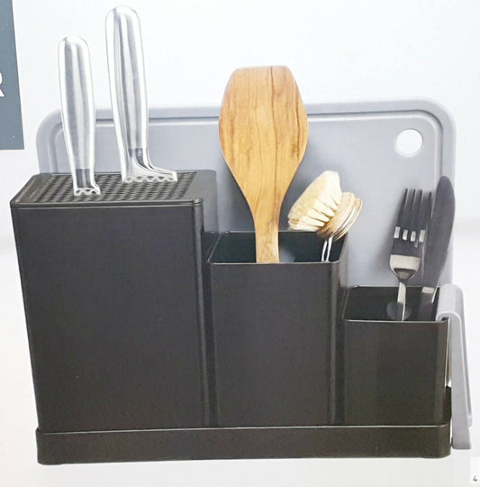 Ernesto 7-piece kitchen organizer set with knife block, utensil holder, accessory holder, and chopping board