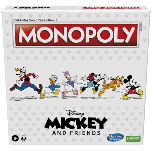 Monopoly Disney Mickey and Friends Edition Board Game with colorful gameboard and iconic Disney character tokens