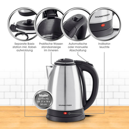 GOURMETmaxx Stainless Steel Kettle with 360° Base and Shut-Off Function