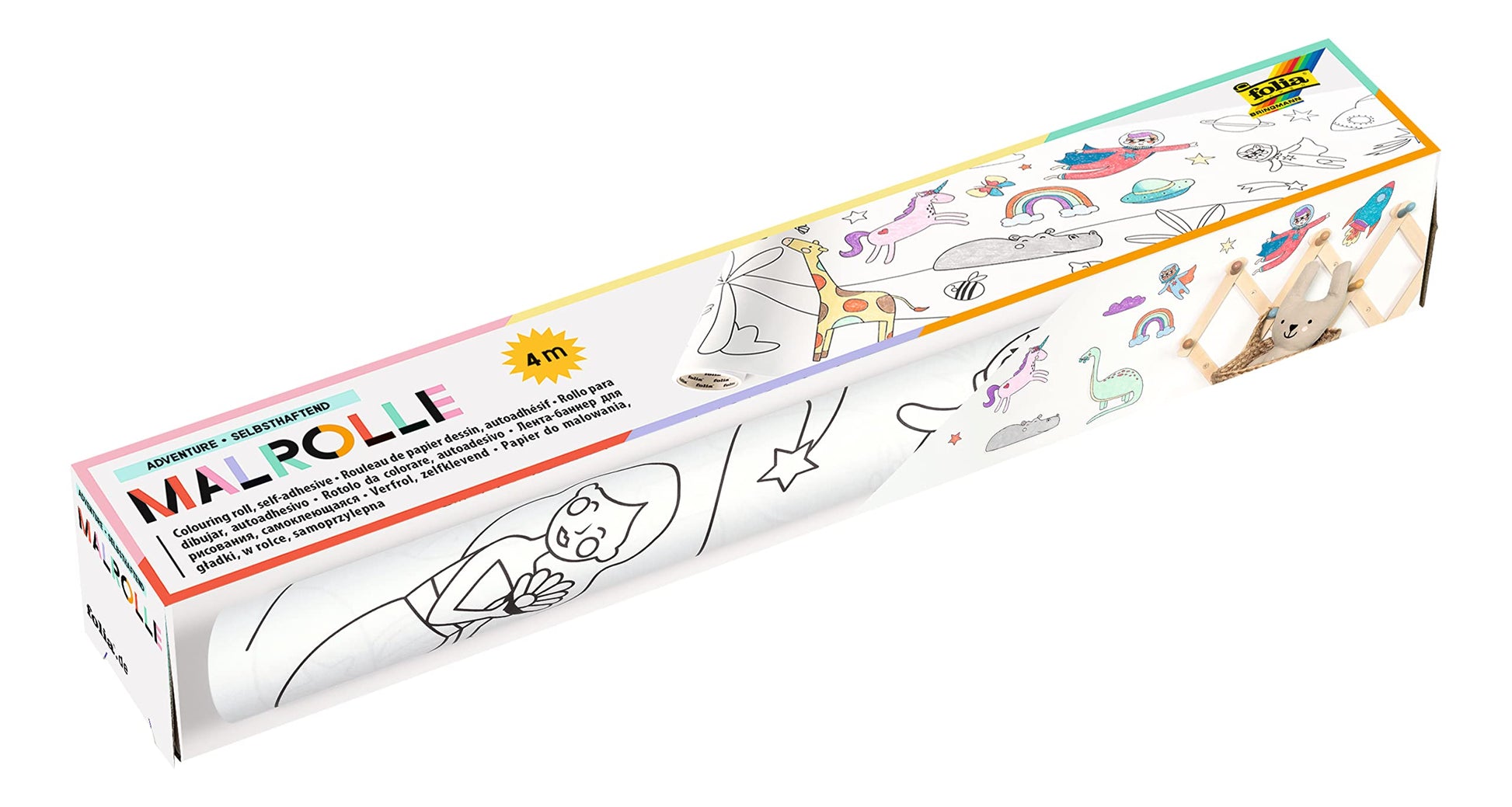 Folia paint roller with adventure motifs, self-adhesive and removable, on white paper