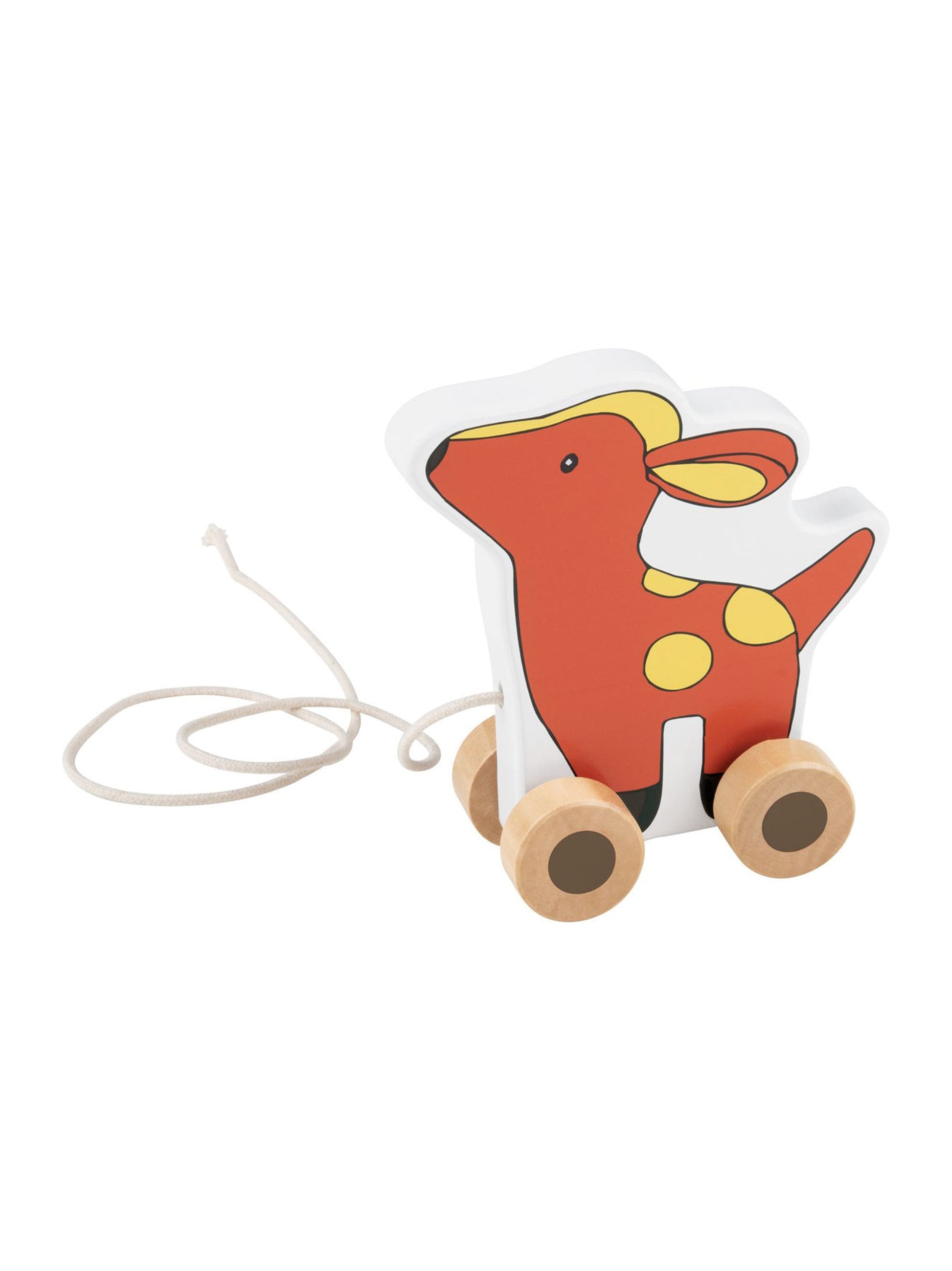 A wooden pull-along deer toy for children aged 18 months and above